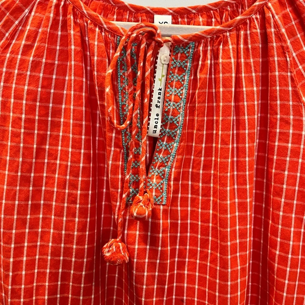 Uncle Frank Long Sleeve Peasant Dress Size XS‎ Orange Embroidered 100% Cotton - Picture 3 of 6